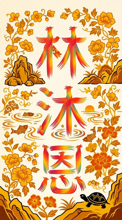 林沐恩・開運花鳥字
